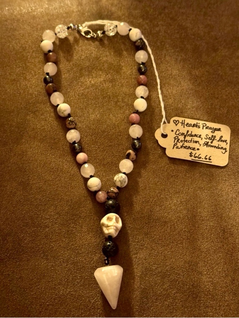 Handmade Rose and White Gemstone Pendulum Prayer Beads